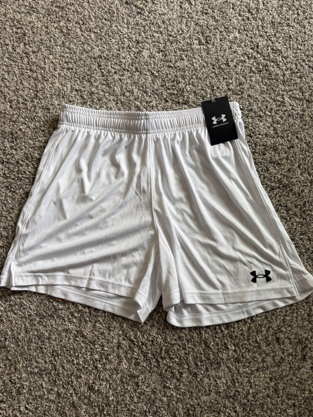 Under Armour White Women's Athletic Shorts with Black Logo